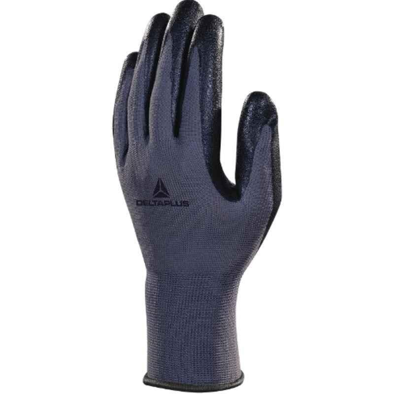 Deltaplus VE 722 Spandex Polyester Nitrile Coated Black Safety Gloves, Size: 8
