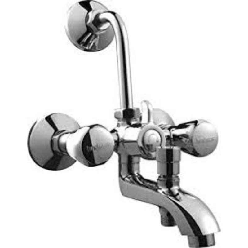 Hindware Contessa Plus Chrome Brass 3 In 1 Wall Mixer with Provision for Both Over Head & Hand Shower, F330022