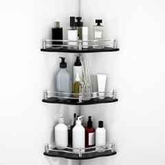 Plantex Premium Black Glass Shelf for Living Room/Bathroom Glass Shelf/Kitchen Corner Shelf Wall Mount Flower Shape Premium Bathroom Organizer 9x9 inch(Pack of 3)