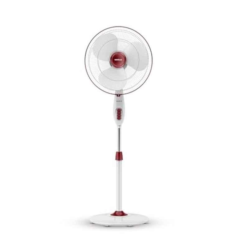 Havells Gatik Pro 57W 1350rpm White & Wine Red Pedestal Fan, Sweep: 400 mm