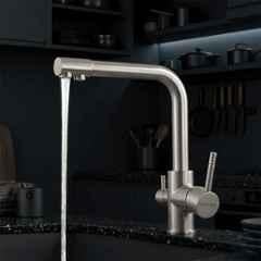 Plantex Kitchen Sink Faucet/Kitchen Tap Handle Brass and Body is 304 Grade Stainless Steel/Double Handle Kitchen Mixer Tap Hot and Cold/360 deg Swivel Spout Sink Taps 7908, Matte