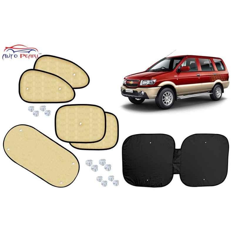 Auto Pearl 6 Pcs PVC & Mesh Beige Window, Front & Rear Sun Shade Set for Chevrolet Tavera
