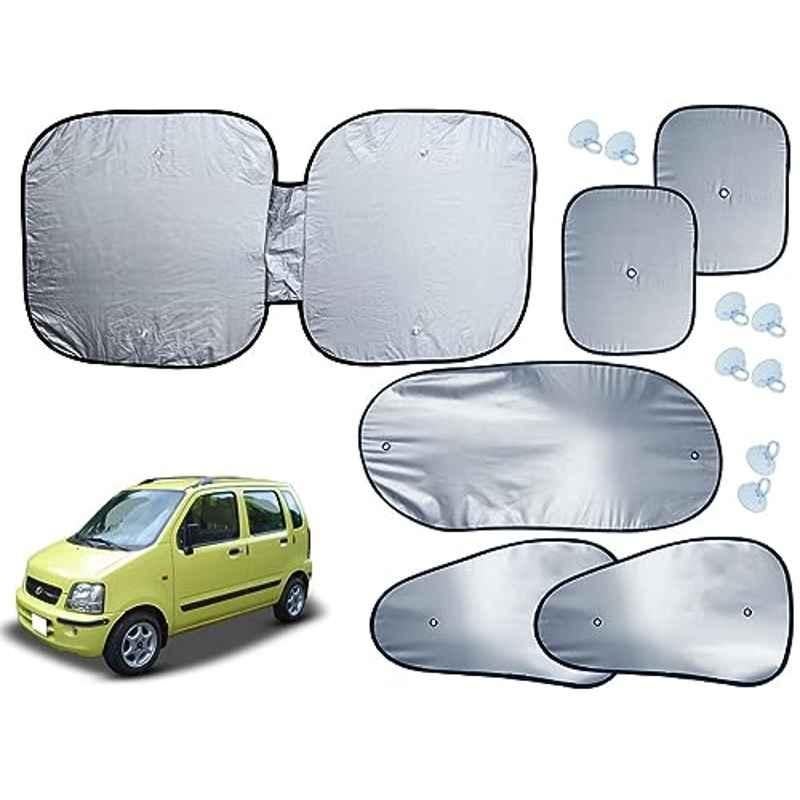 Auto Pearl 6 Pcs Polyester Black & Silver Window, Front & Rear Sun Shade Set for Maruti Suzuki WagonR 2003