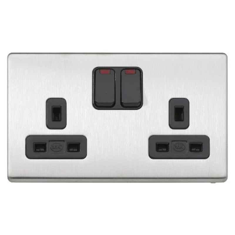 MK Aspect 13A Double Double-Pole Switched Socket with Neon, K24647 BSS B