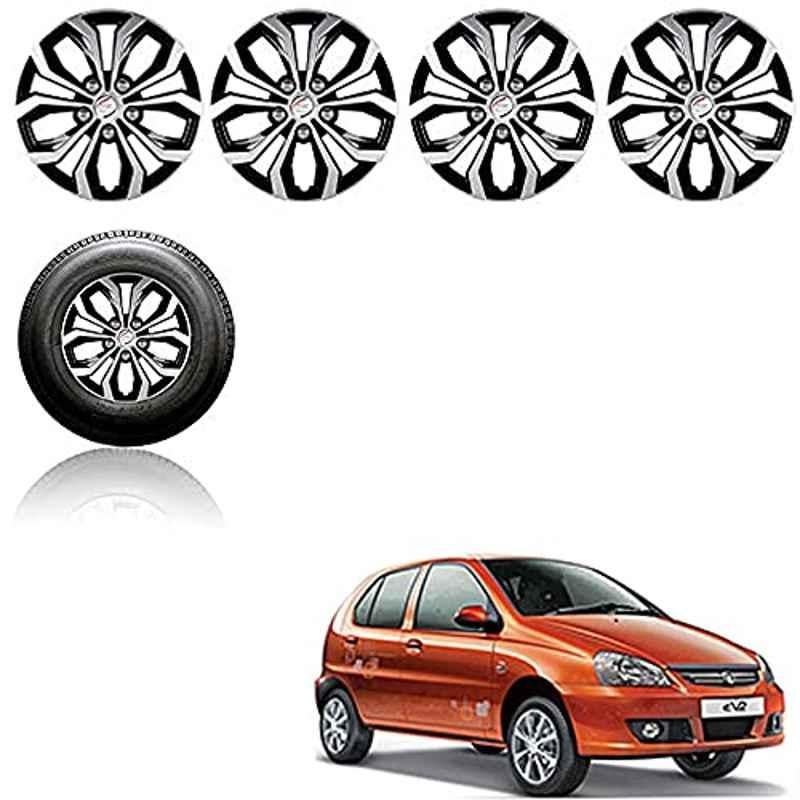 Auto Pearl 4 Pcs 13 inch ABS Silver & Black Press Fitting Wheel Cover Set for TATA Indica