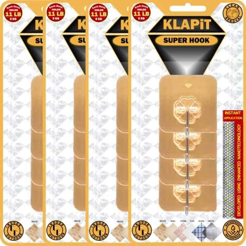 Klapit Stainless Steel Gold Heavy Duty Adhesive Super Hook (Pack of 16)