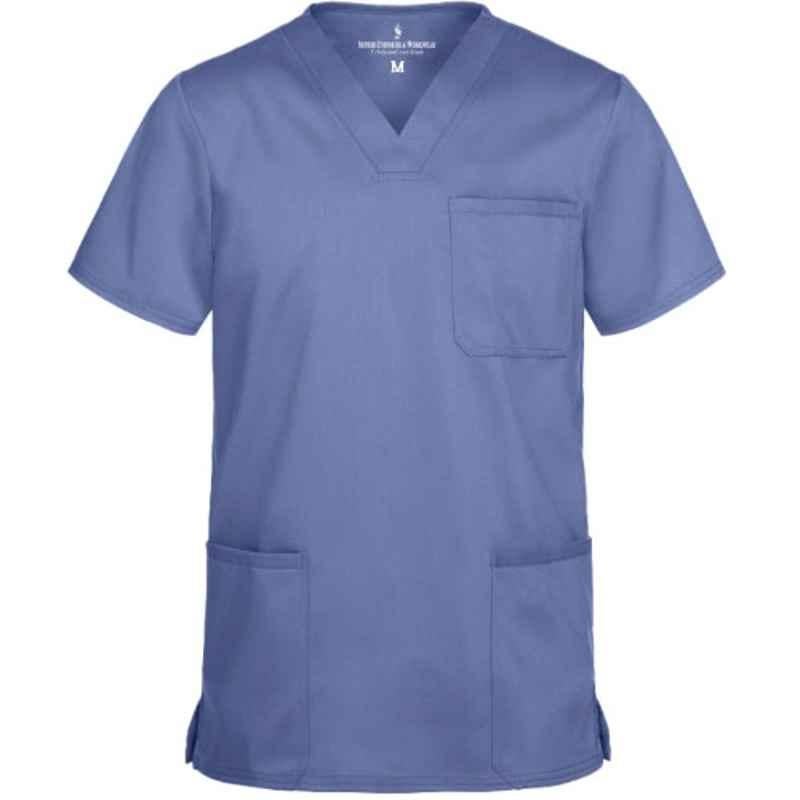 Superb Uniforms Polyester & Cotton Sky Blue Half Sleeves Surgical Scrub for Men, SUW/MST/01, Size: M