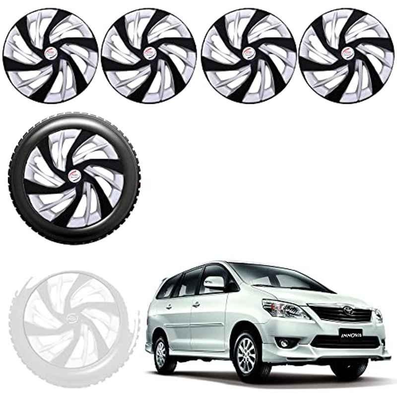 Auto Pearl 4 Pcs 15 inch Black & Silver ABS Press Type Hubcap Wheel Cover Set with Retention Ring for Toyota Innova 2012 2013