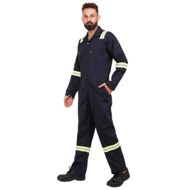 Club Twenty One Workwear York Cotton Navy Blue Safety Coverall with Yellow Silver Reflective Tape, 2014, Size: 2XL