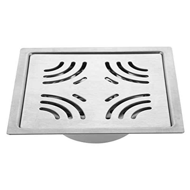 Ruhe 5x5 inch 304 Grade Stainless Steel Emerald Floor Drain Square with Trap, 16-306-04