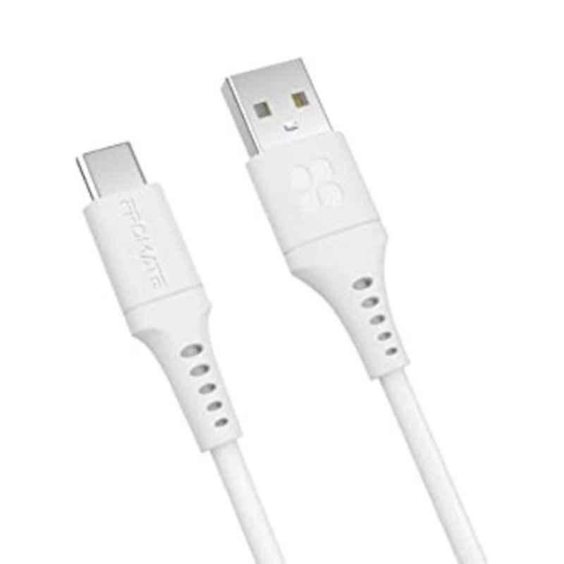 Promate PowerLink-AC120 1.2m Silicone White USB-A to USB-C Ultra-Fast Soft Cable