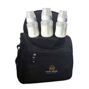 Outer Woods OW-18 Black Nylon Insulated Breast Milk Cooler Bag with 4 Ice Gel Packs, Capacity: 6 Bottles