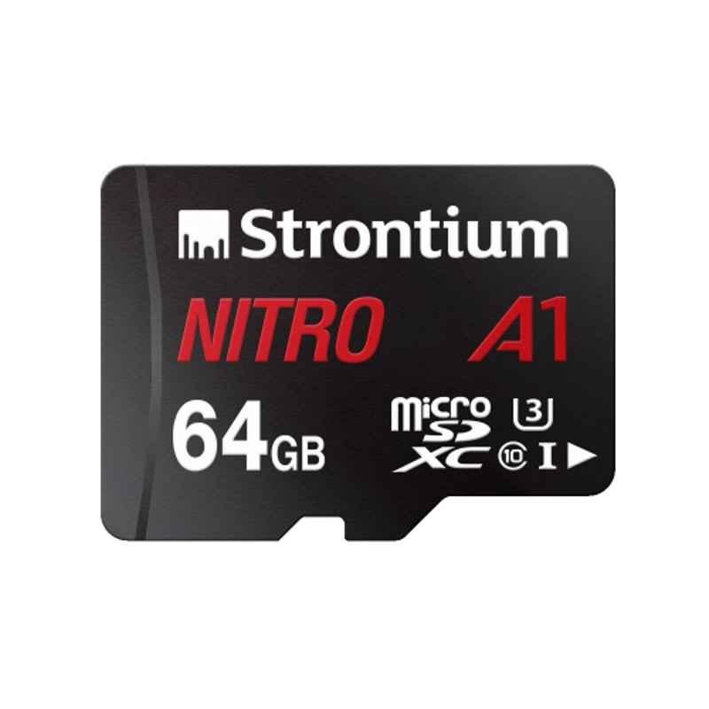 Strontium Nitro A1 64GB C10 MicroSDHC Memory Card with Adapter, SRN64GTFU1A1A