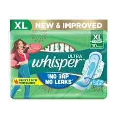 Whisper 30 Pcs White Cotton Disposable Ultra Clean Sanitary Pad Packet, Size: XL