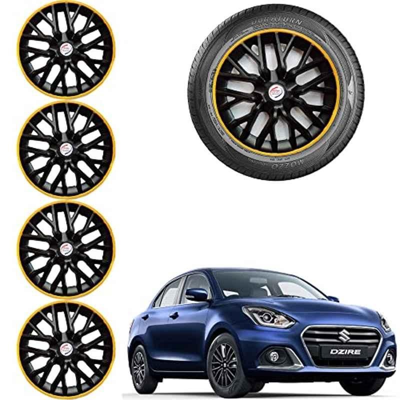 Auto Pearl 4 Pcs 14 inch ABS Black & Yellow Car Wheel Cover Set for Maruti Suzuki Swift Dzire 2020