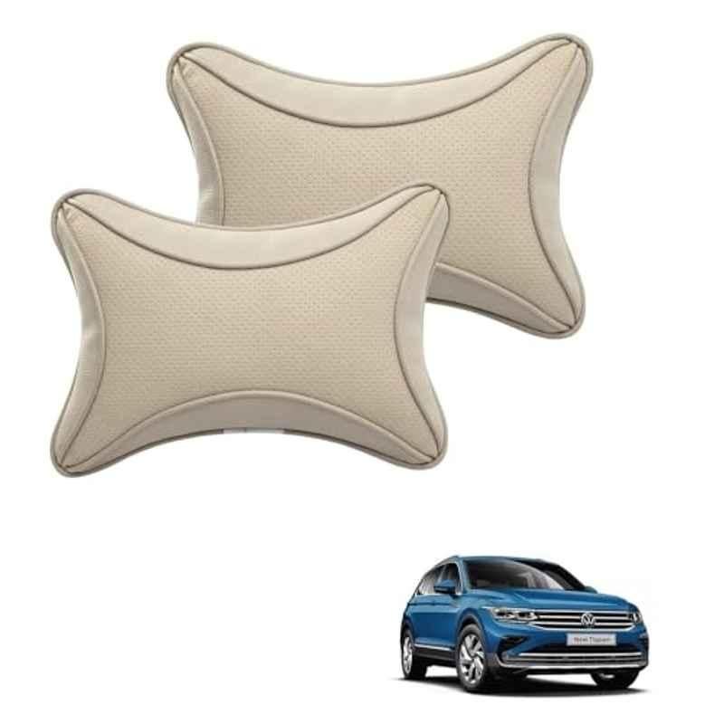 Kozdiko 2 Pcs Memory Foam & Polyester Beige Dots Car Neck Rest Pillow Set for Volkswagen Tiguan, XNVJVHGJFH251
