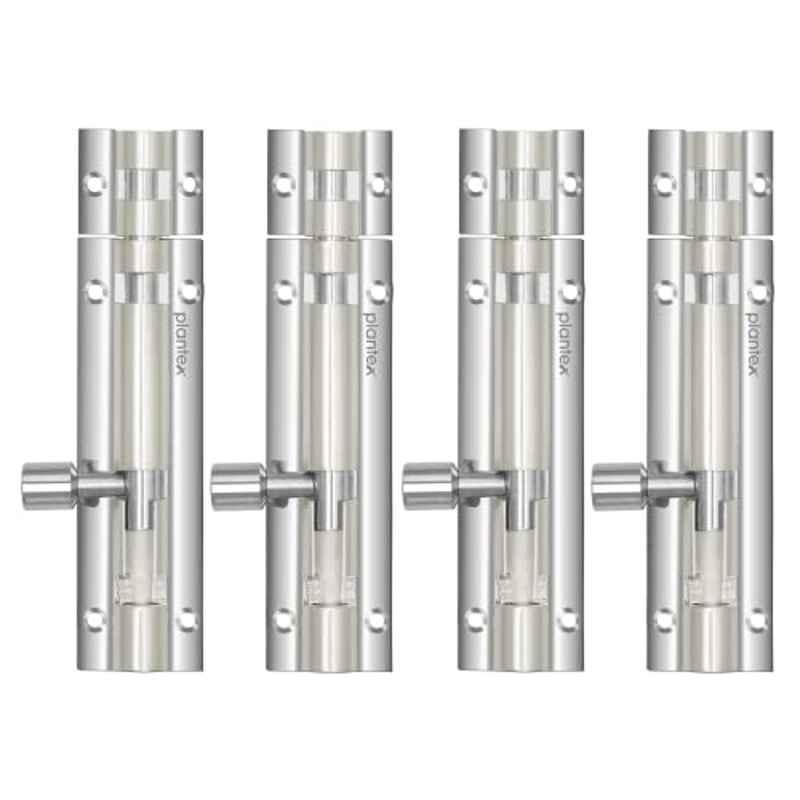 Plantex Stainless Steel 4 inch Tower Bolt/Tower Bolt for Home/Offices Doors and Windows/Tower Bolt for Main Door/Door Latch/Kundi/Chitakini/Door Latch for Windows (Chrome, Pack of 4)