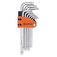Groz 9 Pcs S2 Steel Metric Long Torx Star Key Set, ALN/TX-TX/9L/GRZ