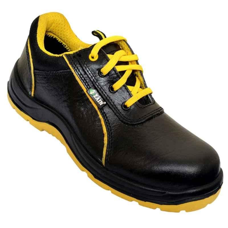 Zain ZM-Florida Leather Black & Yellow Steel Toe Work Safety Shoes, Size: 6