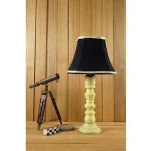 Tucasa Mango Wood Vintage Yellow Table Lamp with 10 inch Polycotton Black Square Shade, WL-273