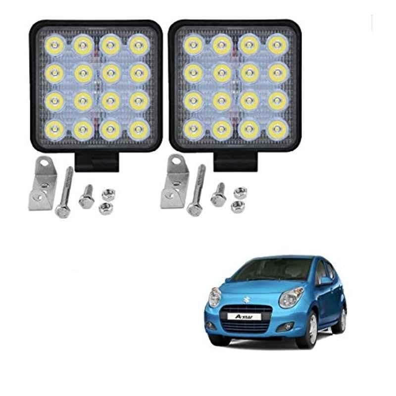 Kozdiko 2 Pcs 48W 16 LED White Bright Beam Square Fog Light Set for Maruti Suzuki A-Star, koz_92566