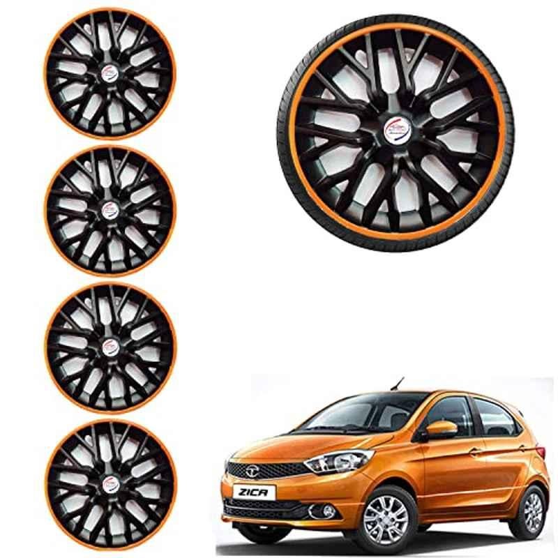Auto Pearl 4 Pcs 14 inch ABS Phoenix Black & Orange Car Wheel Cover Set for TATA Zica