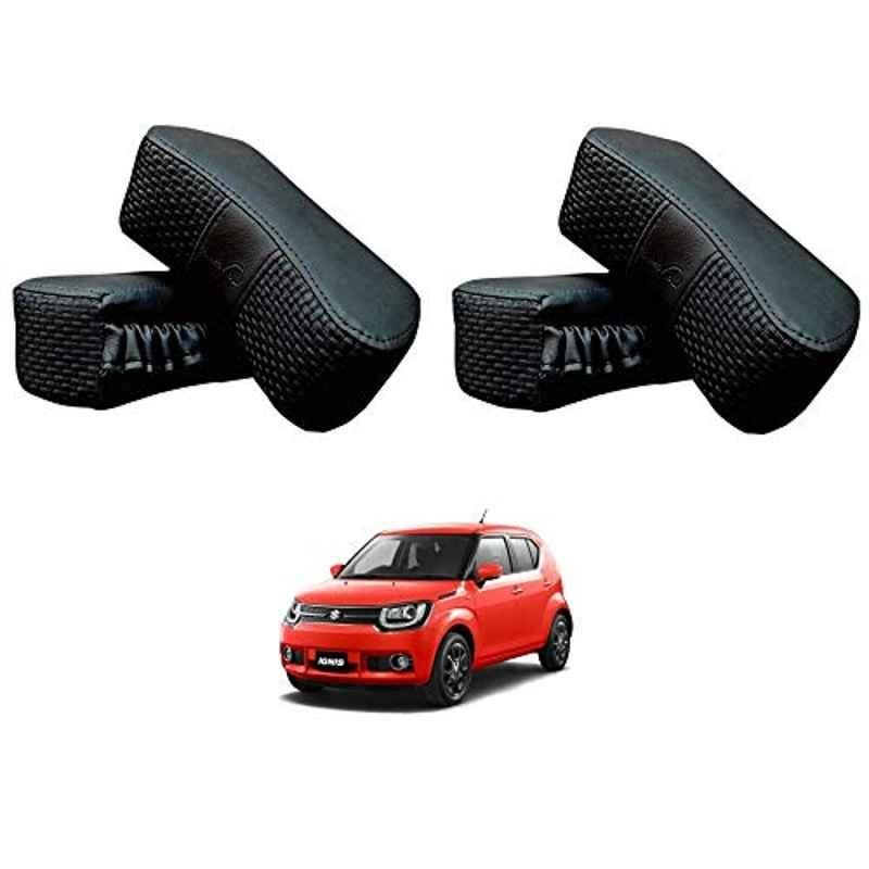 Kozdiko 4 Pcs CV Designer Black Leatherite Neck Rest Car Cushion Pillow Set for Maruti Suzuki Ignis