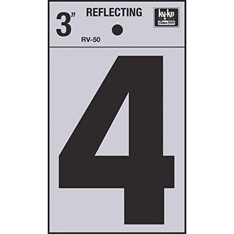 HY-KO RV-50/4 3 inch Vinyl Black Reflective Number 4, 107140