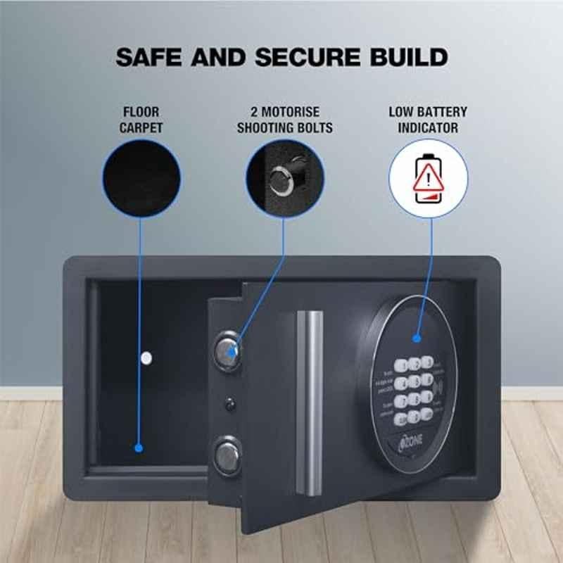 Ozone Jade Black 01 Digital Security (9.8 Litre) Electronic Safe Locker For Hotel With Pin Code & Key Access, Black - 6.4 Kg