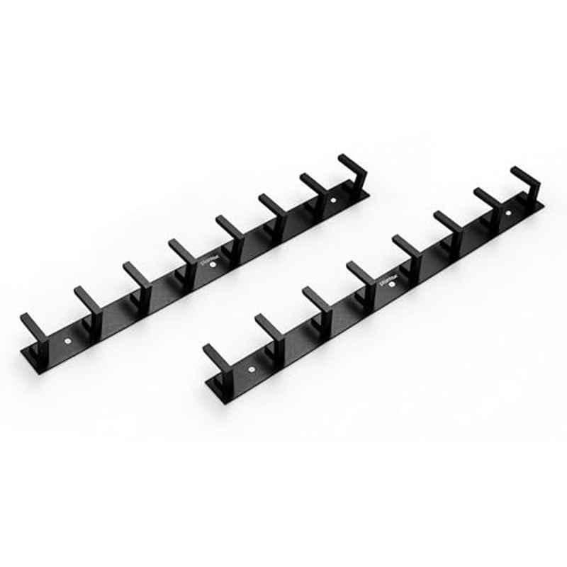 Plantex Aluminum Black Hook Rail with L-Shape Hooks for Walls of Bathroom/Kitchen Hook Rail Bar for Clothes/Towel/Keys (Pack of 2)