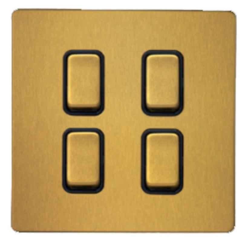 RR Vivan Metallic 10A Brushed Gold 4-Gang 2-Way Switch with Black Insert, VN6699M-B-BG