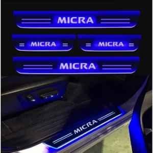 SureStrive 4 Pcs Acrylic Car Side Footstep Set with Blue LED Door Sill Scuff Plate for Nissan Micra All Model