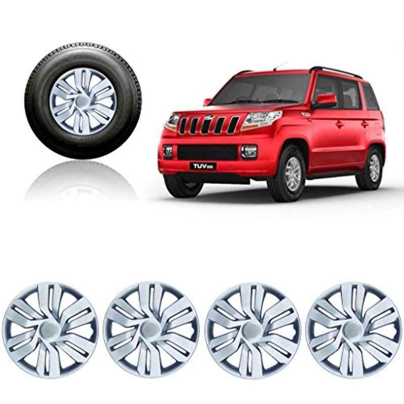 Auto Pearl 4 Pcs 15 inch Silver Full Caps Wheel Cover Set for Mahindra TUV 300