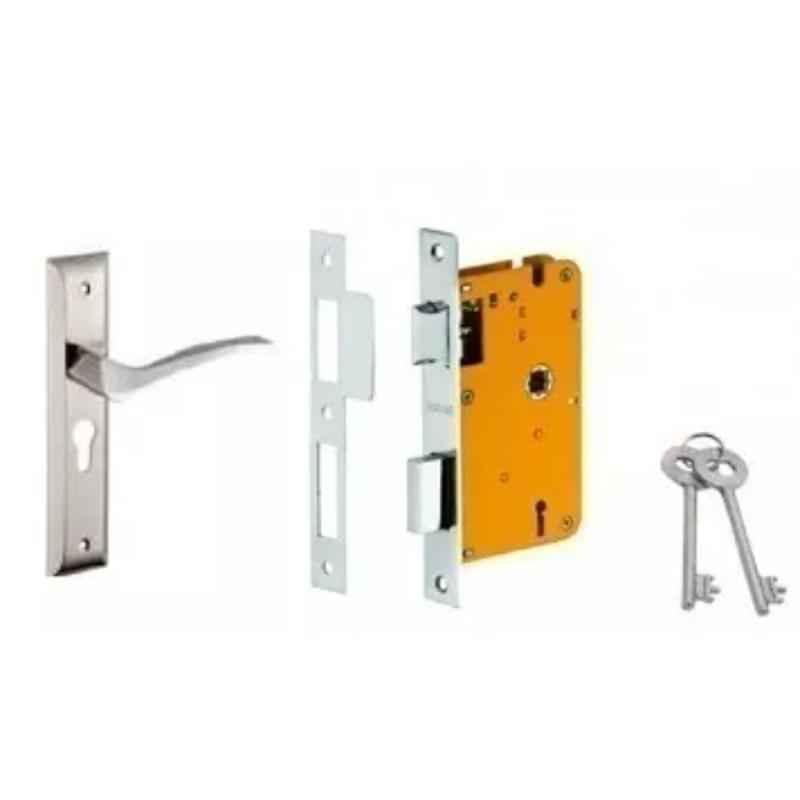 Dorset HL Series Fina 8 inch Stainless Steel Silver Chrome Finish Door Handle Lock Set with KY Mortise Lever Lock (Pack of 2)