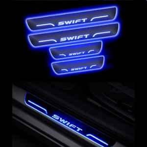 SureStrive 4 Pcs Acrylic Car Side Footstep Set with Blue LED Door Sill Scuff Plate for Maruti Suzuki Swift Type-1 Model
