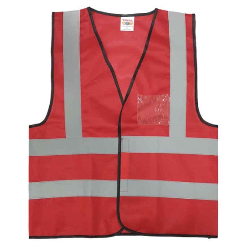 Taha Polyester Red Solid Safety Jacket, Size: 2XL