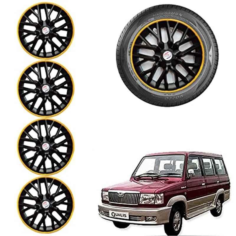 Auto Pearl 4 Pcs 14 inch ABS Black & Yellow Car Wheel Cover Set for Toyota Qualis