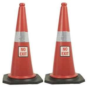 Ladwa 770mm Plastic Red & Black Road Traffic Safety Cone with No Exit Sign (Pack of 2)