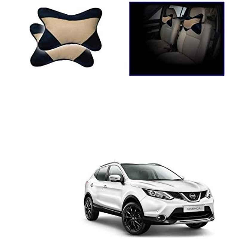 Kozdiko 2 Pcs Beige & Black Car Neck Rest Cushion Pillow Set for Nissan Qashqai