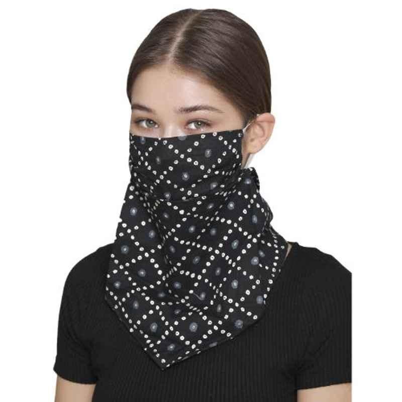 Clovia MASK35P13 2 Ply Washable Printed Scarf Fit Black Face Mask