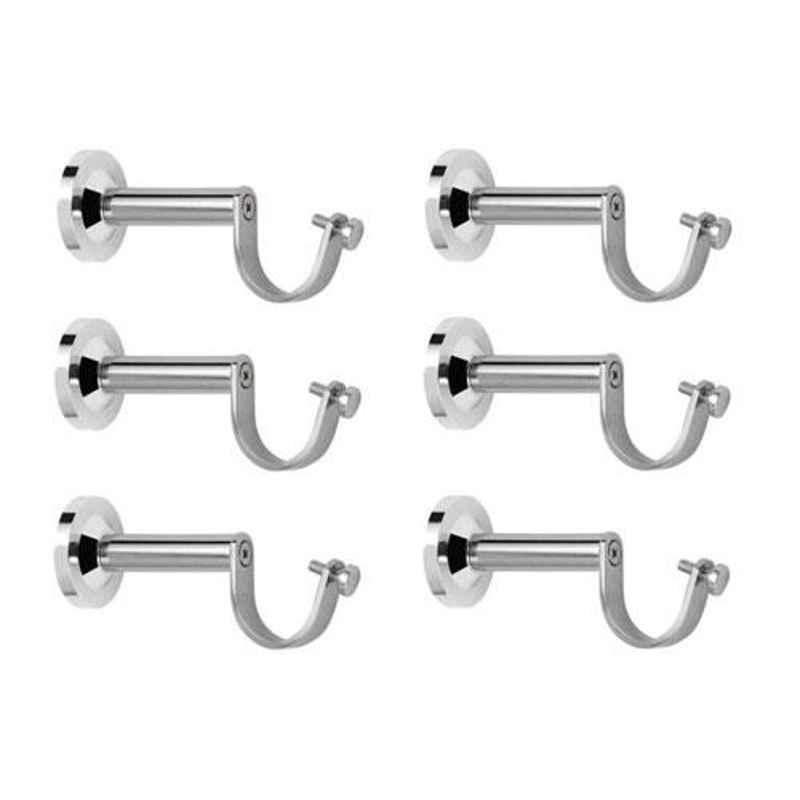 Nixnine Stainless Steel Fancy Silver Curtain Rod Support, SS_A-925_6PS (Pack of 6)