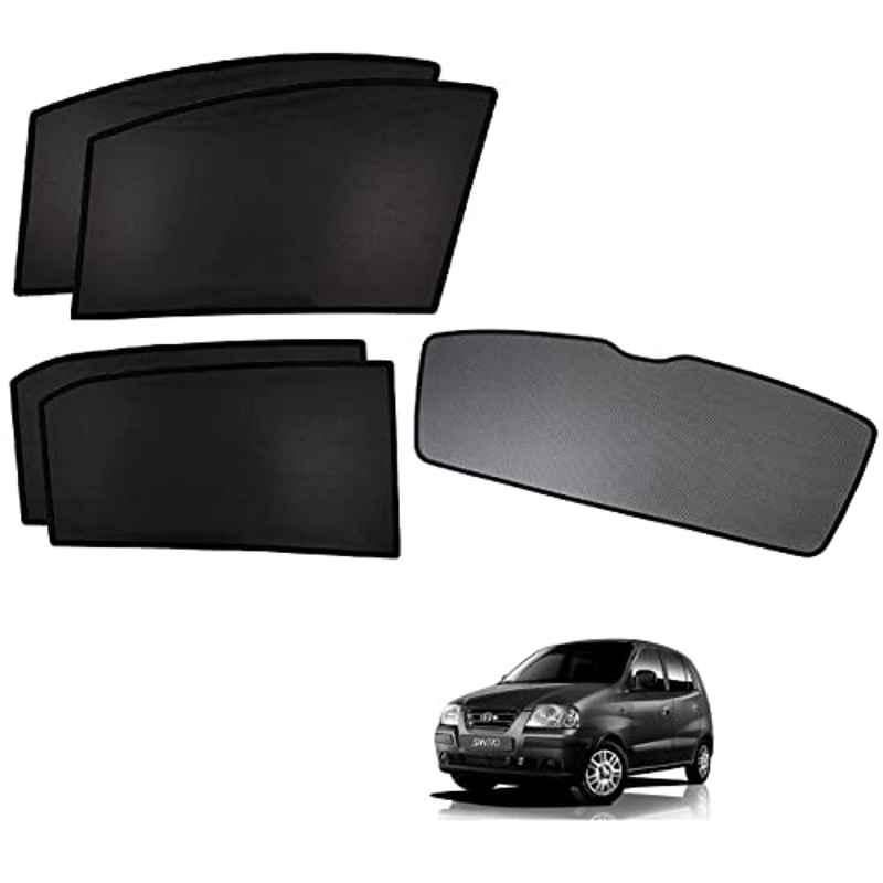 Kozdiko 5 Pcs Polyester Black Non Magnetic Window & Rear Sun Shades Set for Hyundai Santro Xing