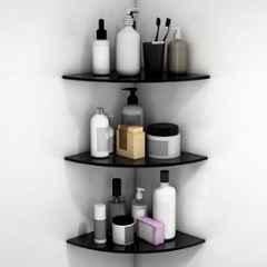 Plantex Glass Corner Shelf for Bathroom/Living Room/Kitchen Corner Shelf, Wall Mount/Glass Shelf for Bathroom Wall 9x9 inch Black, (Pack of 3)