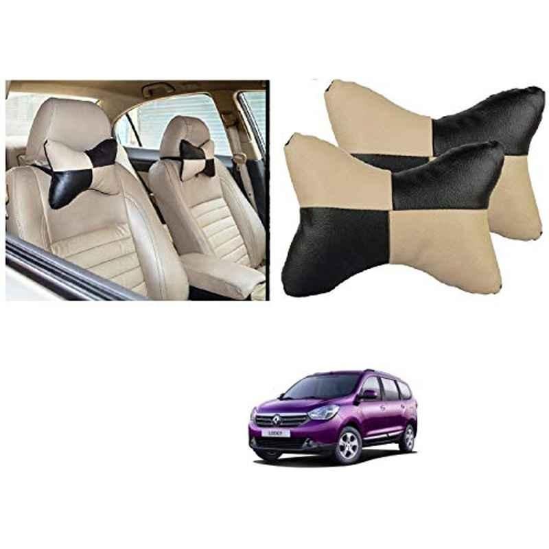 Kozdiko 2 Pcs Black & Beige Car Square Chess Design Neck Rest Seat Pillow Set for Renault Lodgy