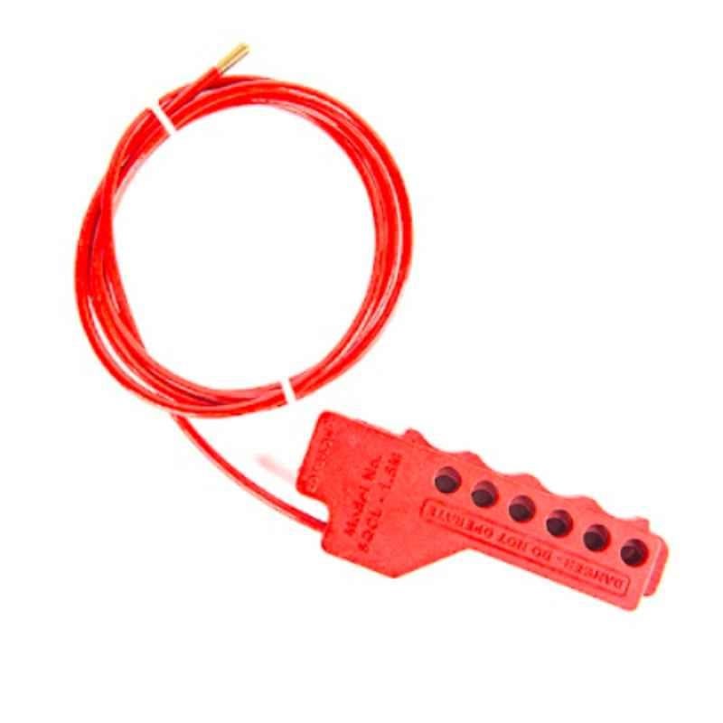 LOTO-LOK 3.8mm Steel Red Cable Lockouts with Brass & Cap, CL-SQCL-1.5MR