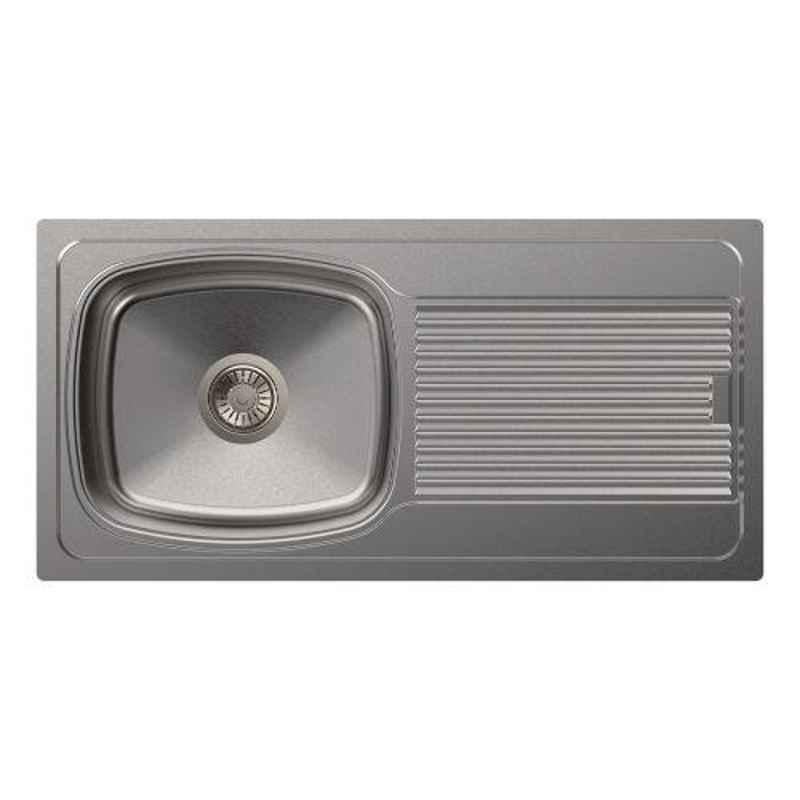 Carysil Vogue Single Bowl Stainless Steel Matt Finish Kitchen Sink with Drainer, Size: 36x18x8 inch