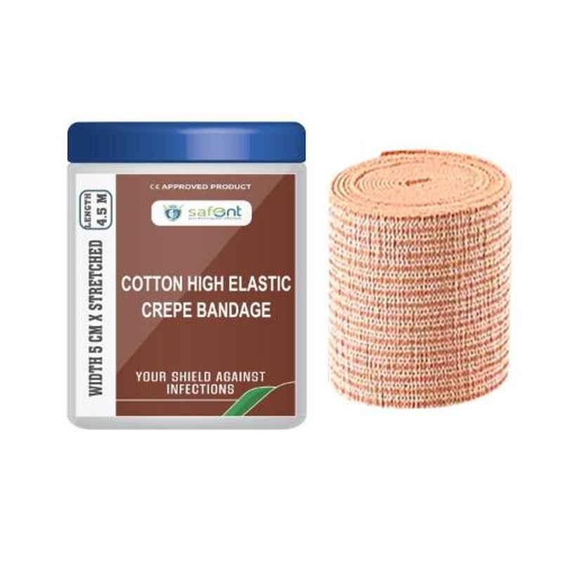 Safent 2 inch 5cmx4.5m Cotton High Elastic Crepe Bandages, SAFE0057 (Pack of 8)