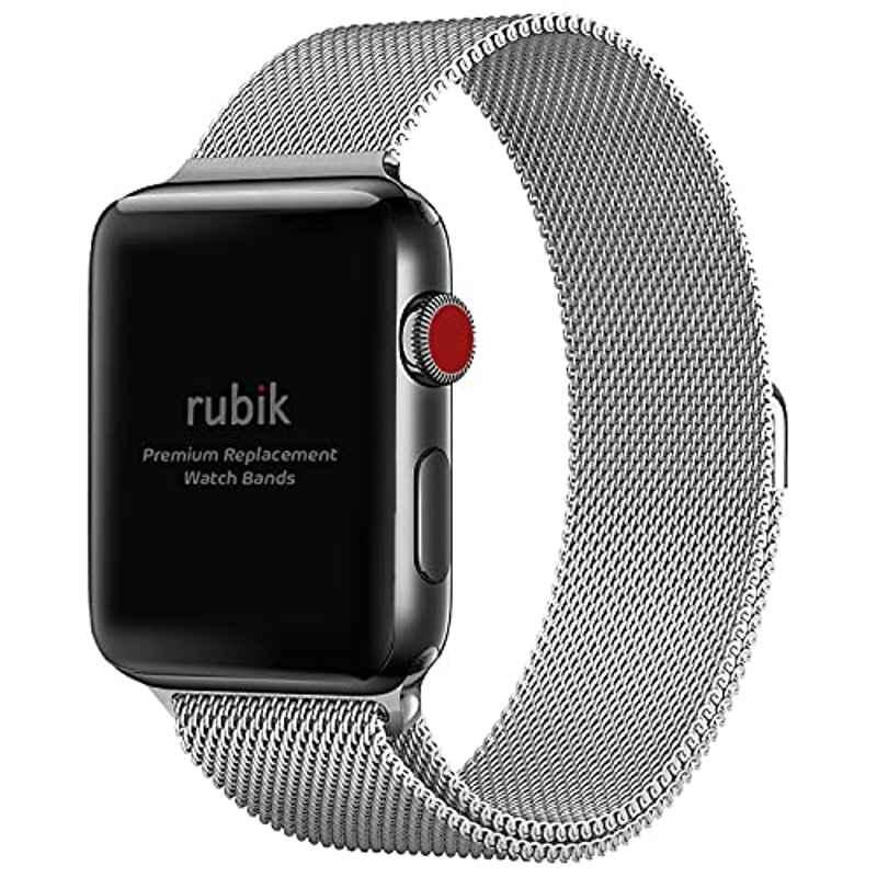 Rubik Metal Silver Magnetic Mesh Strap for Apple Watch