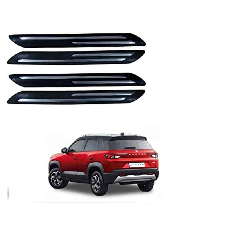 Kozdiko 4 Pcs Black Car Bumper Protector Set with Rubber Guard & Double Chrome Strip for Maruti Suzuki Brezza New 2022-Present