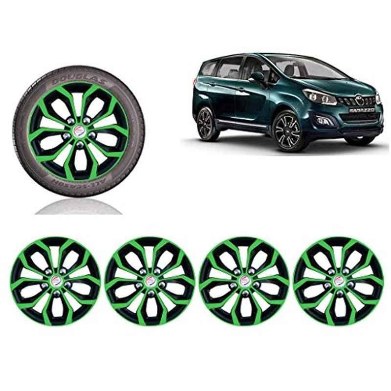 Auto Pearl 4 Pcs 15 inch Green & Black ABS Press Type Hubcap Wheel Cover Set with Retention Ring for Mahindra Marazzo2019